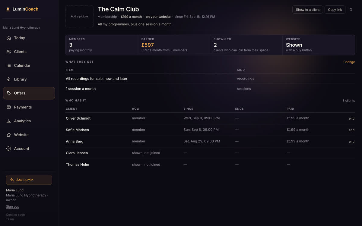 Memberships and recurring income